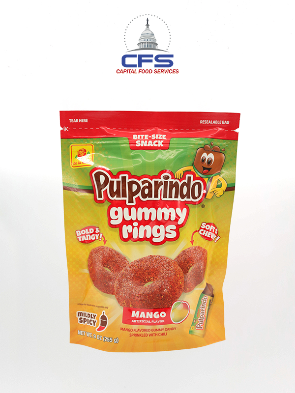 [10724869008218] DE LA ROSA PULPARINDO GUMMY RINGS MANGO (2952) 12BAGS/255gr