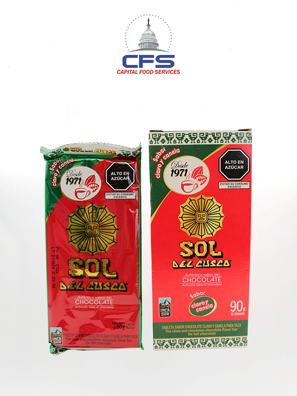[SOL47752] CHOCOLATE SOL DEL CUSCO TABLETA CON CANELA Y CLAVO (4466) 1DISP/12UN/90G (PERU)